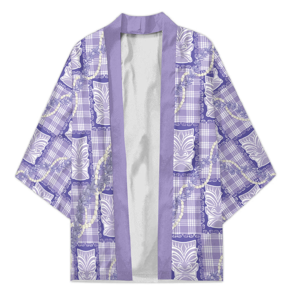 Aloha Hawaii Tiki Palaka Motifs Kimono Honohono Lei Purple Elegant Vibes LT14 Unisex Purple - Polynesian Pride