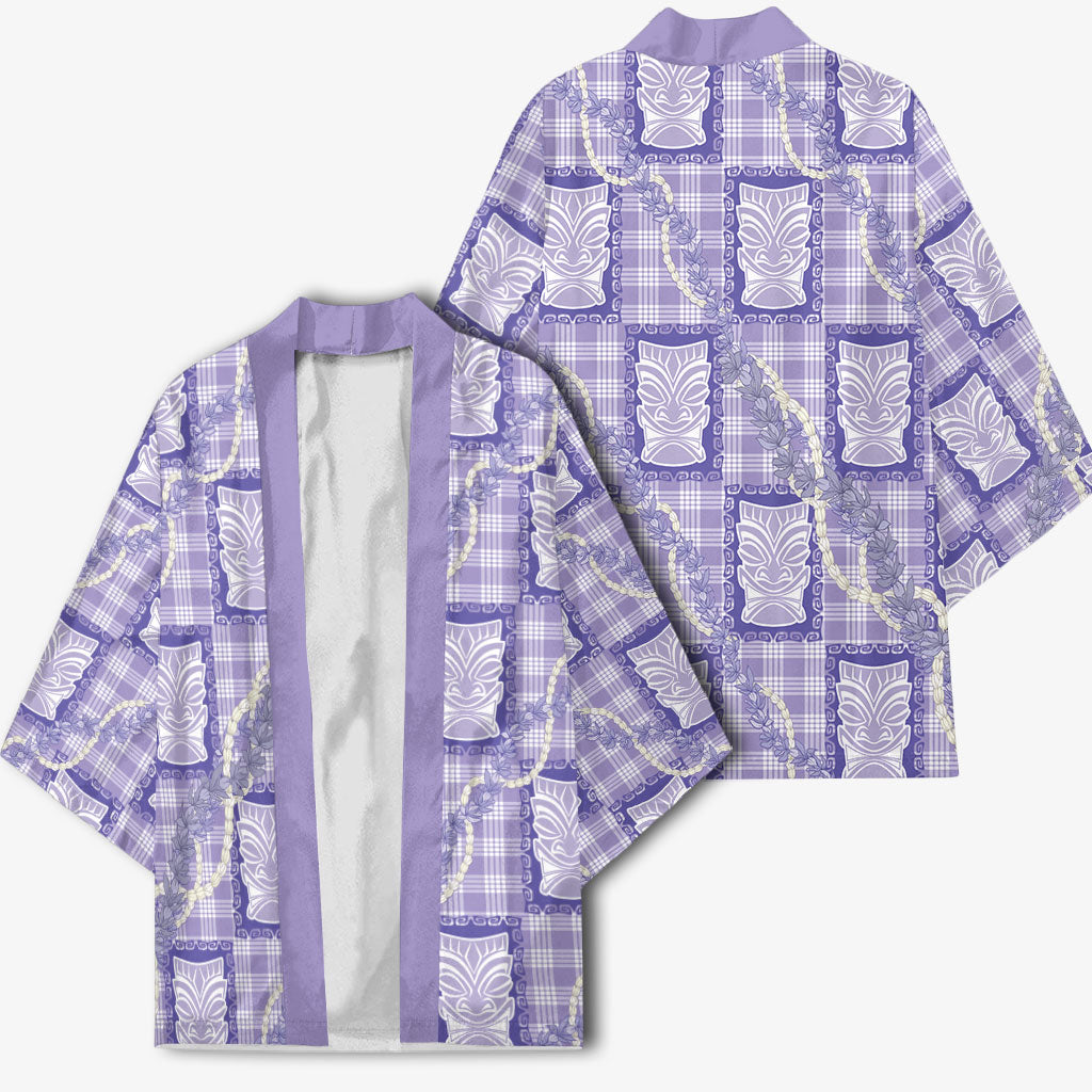 Aloha Hawaii Tiki Palaka Motifs Kimono Honohono Lei Purple Elegant Vibes LT14 - Polynesian Pride
