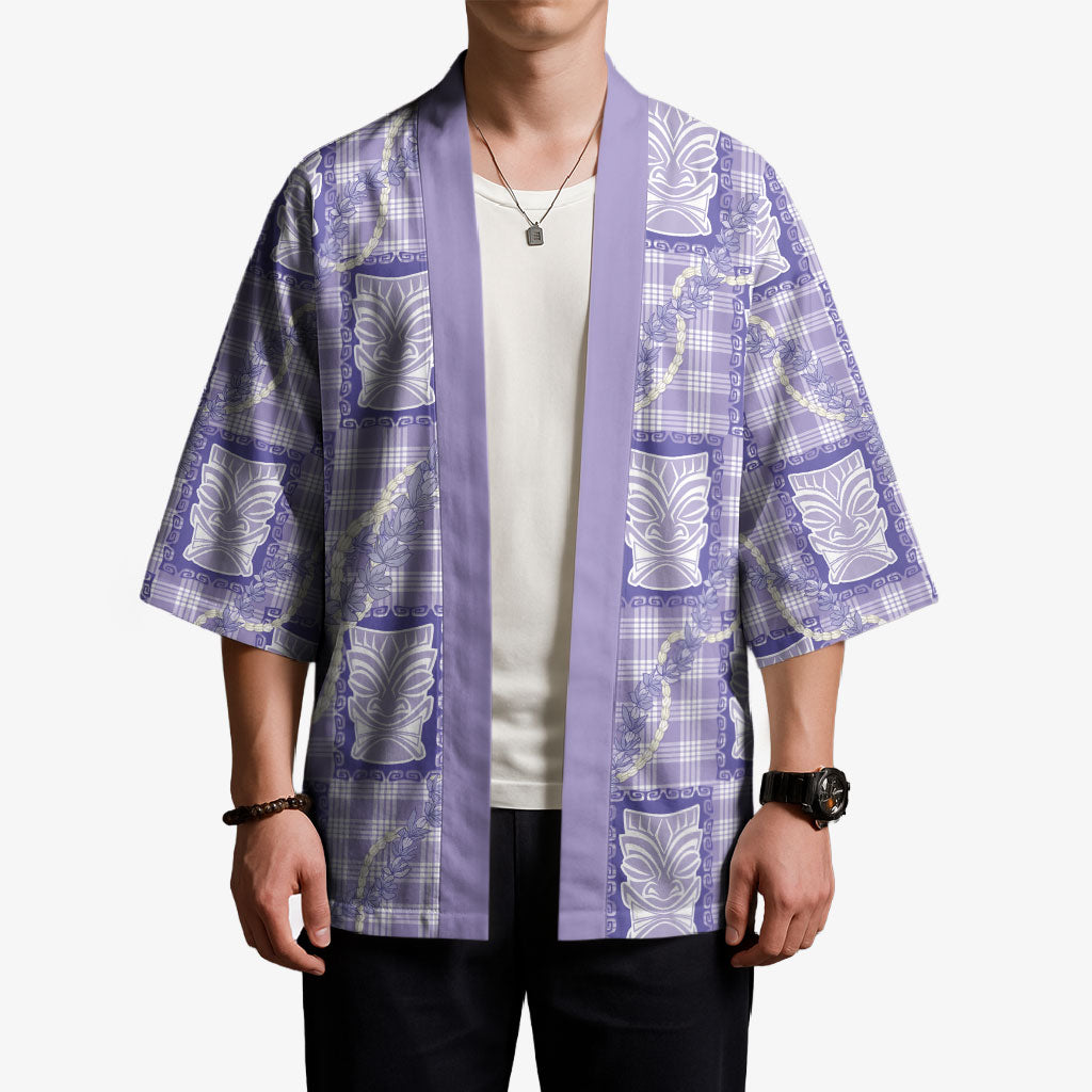 Aloha Hawaii Tiki Palaka Motifs Kimono Honohono Lei Purple Elegant Vibes LT14 - Polynesian Pride
