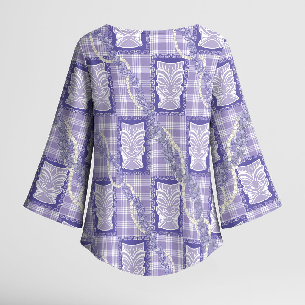 Aloha Hawaii Tiki Palaka Motifs Kimono Sleeve Blouse Honohono Lei Purple Elegant Vibes LT14 - Polynesian Pride
