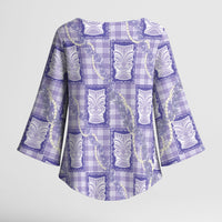 Aloha Hawaii Tiki Palaka Motifs Kimono Sleeve Blouse Honohono Lei Purple Elegant Vibes LT14 - Polynesian Pride