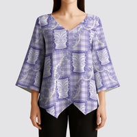 Aloha Hawaii Tiki Palaka Motifs Kimono Sleeve Blouse Honohono Lei Purple Elegant Vibes LT14 - Polynesian Pride