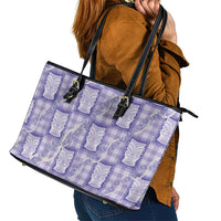 Aloha Hawaii Tiki Palaka Motifs Leather Tote Bag Honohono Lei Purple Elegant Vibes LT14 - Polynesian Pride