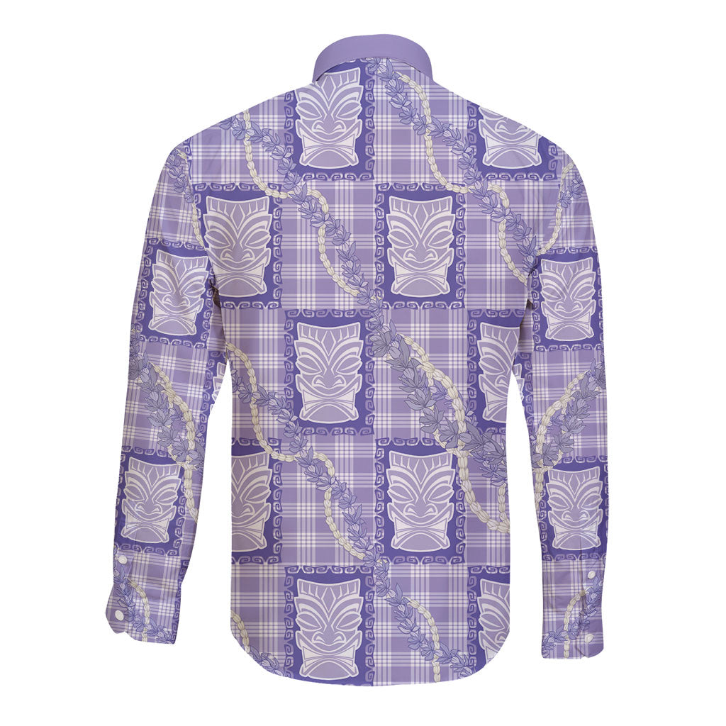Aloha Hawaii Tiki Palaka Motifs Long Sleeve Button Shirt Honohono Lei Purple Elegant Vibes LT14 - Polynesian Pride