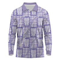 Aloha Hawaii Tiki Palaka Motifs Long Sleeve Polo Shirt Honohono Lei Purple Elegant Vibes
