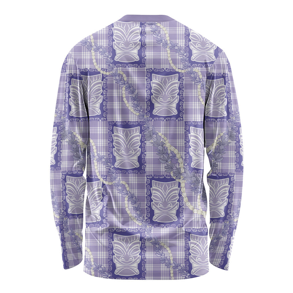 Aloha Hawaii Tiki Palaka Motifs Long Sleeve Shirt Honohono Lei Purple Elegant Vibes