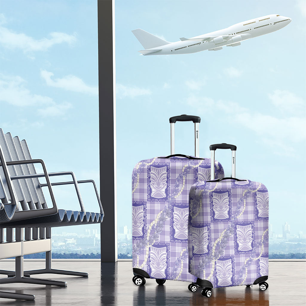 Aloha Hawaii Tiki Palaka Motifs Luggage Cover Honohono Lei Purple Elegant Vibes