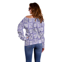Aloha Hawaii Tiki Palaka Motifs Off Shoulder Sweater Honohono Lei Purple Elegant Vibes LT14 - Polynesian Pride