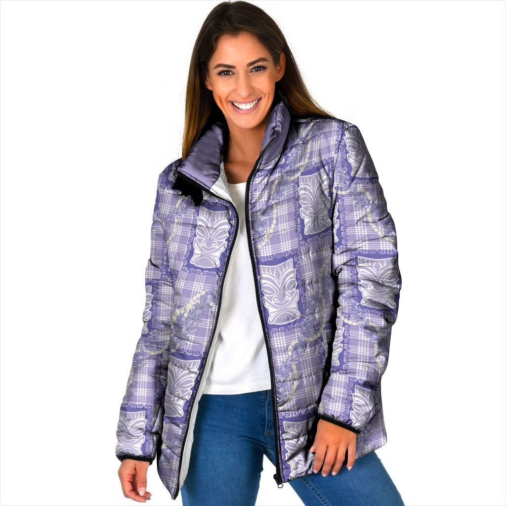 Aloha Hawaii Tiki Palaka Motifs Padded Jacket Honohono Lei Purple Elegant Vibes LT14 Women Purple - Polynesian Pride