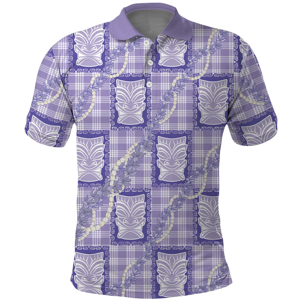 Aloha Hawaii Tiki Palaka Motifs Polo Shirt Honohono Lei Purple Elegant Vibes