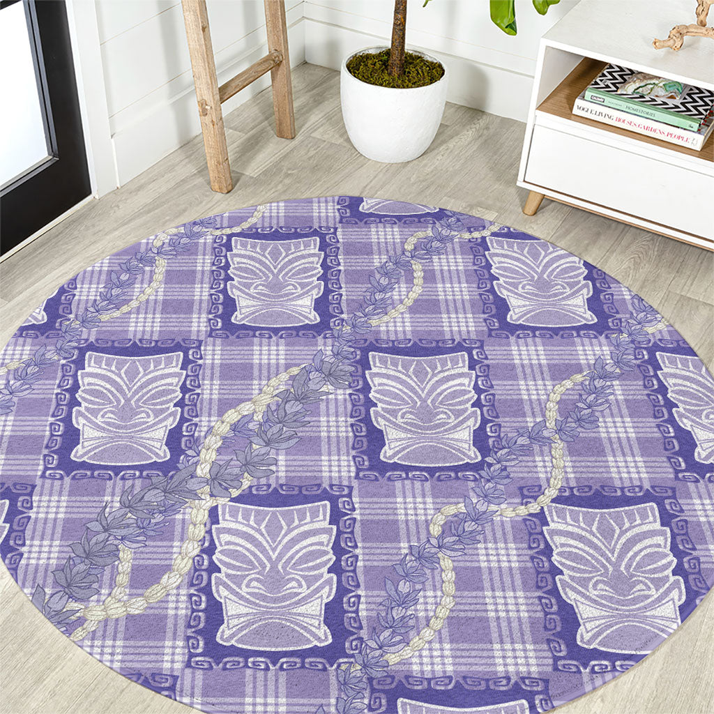 Aloha Hawaii Tiki Palaka Motifs Round Carpet Honohono Lei Purple Elegant Vibes LT14 Purple - Polynesian Pride
