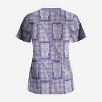 Aloha Hawaii Tiki Palaka Motifs Scrub Top Honohono Lei Purple Elegant Vibes LT14 - Polynesian Pride