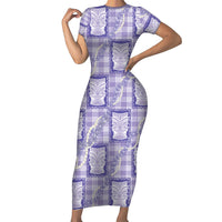 Aloha Hawaii Tiki Palaka Motifs Short Sleeve Bodycon Dress Honohono Lei Purple Elegant Vibes LT14 Long Dress Purple - Polynesian Pride