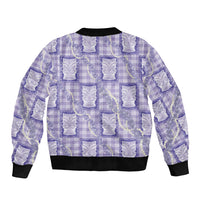 Aloha Hawaii Tiki Palaka Motifs Sleeve Zip Bomber Jacket Honohono Lei Purple Elegant Vibes LT14 - Polynesian Pride