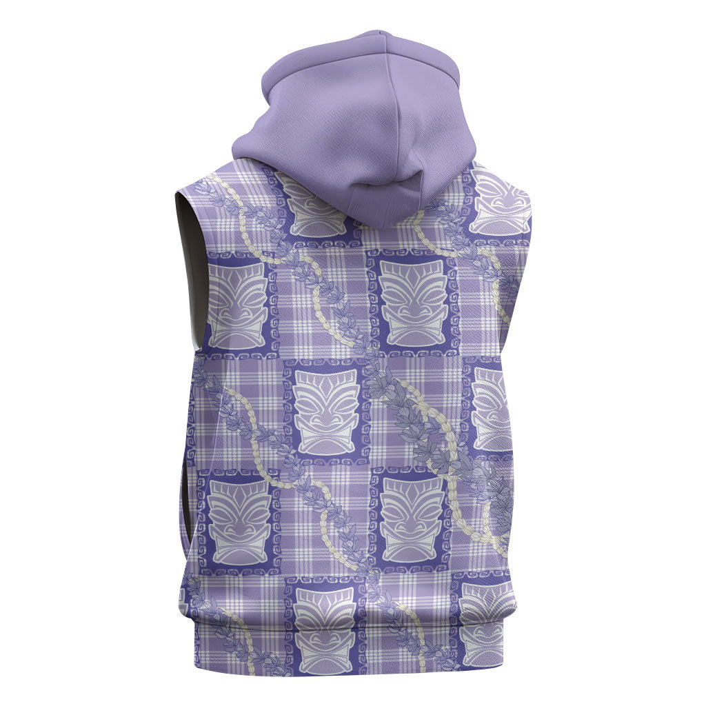 Aloha Hawaii Tiki Palaka Motifs Sleeveless Hoodie Honohono Lei Purple Elegant Vibes