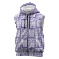 Aloha Hawaii Tiki Palaka Motifs Sleeveless Zip Hoodie Honohono Lei Purple Elegant Vibes