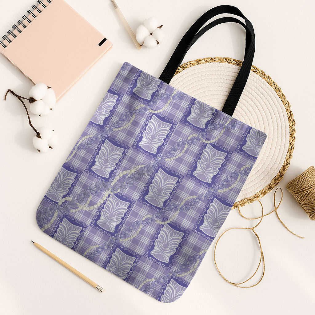Aloha Hawaii Tiki Palaka Motifs Tote Bag Honohono Lei Purple Elegant Vibes LT14 Black Strap One Size Purple - Polynesian Pride