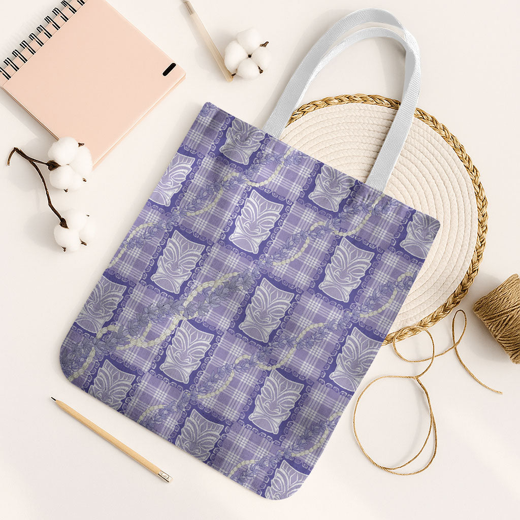 Aloha Hawaii Tiki Palaka Motifs Tote Bag Honohono Lei Purple Elegant Vibes LT14 White Strap One Size Purple - Polynesian Pride