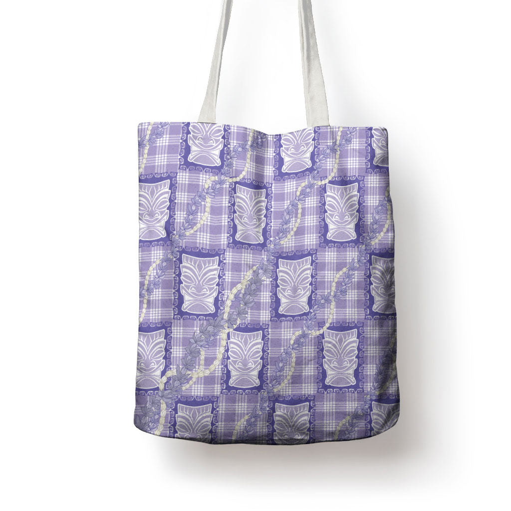 Aloha Hawaii Tiki Palaka Motifs Tote Bag Honohono Lei Purple Elegant Vibes LT14 - Polynesian Pride