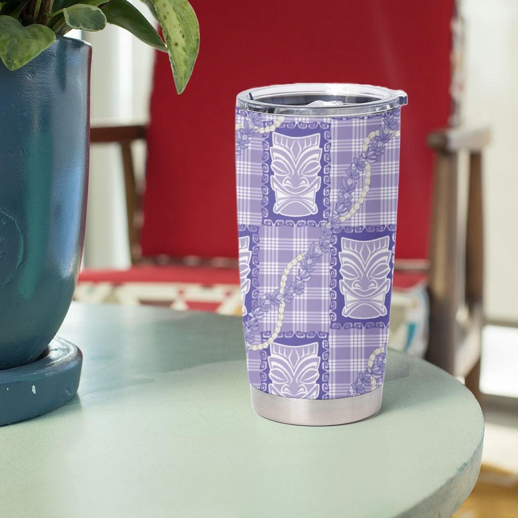 Aloha Hawaii Tiki Palaka Motifs Tumbler Cup Honohono Lei Purple Elegant Vibes