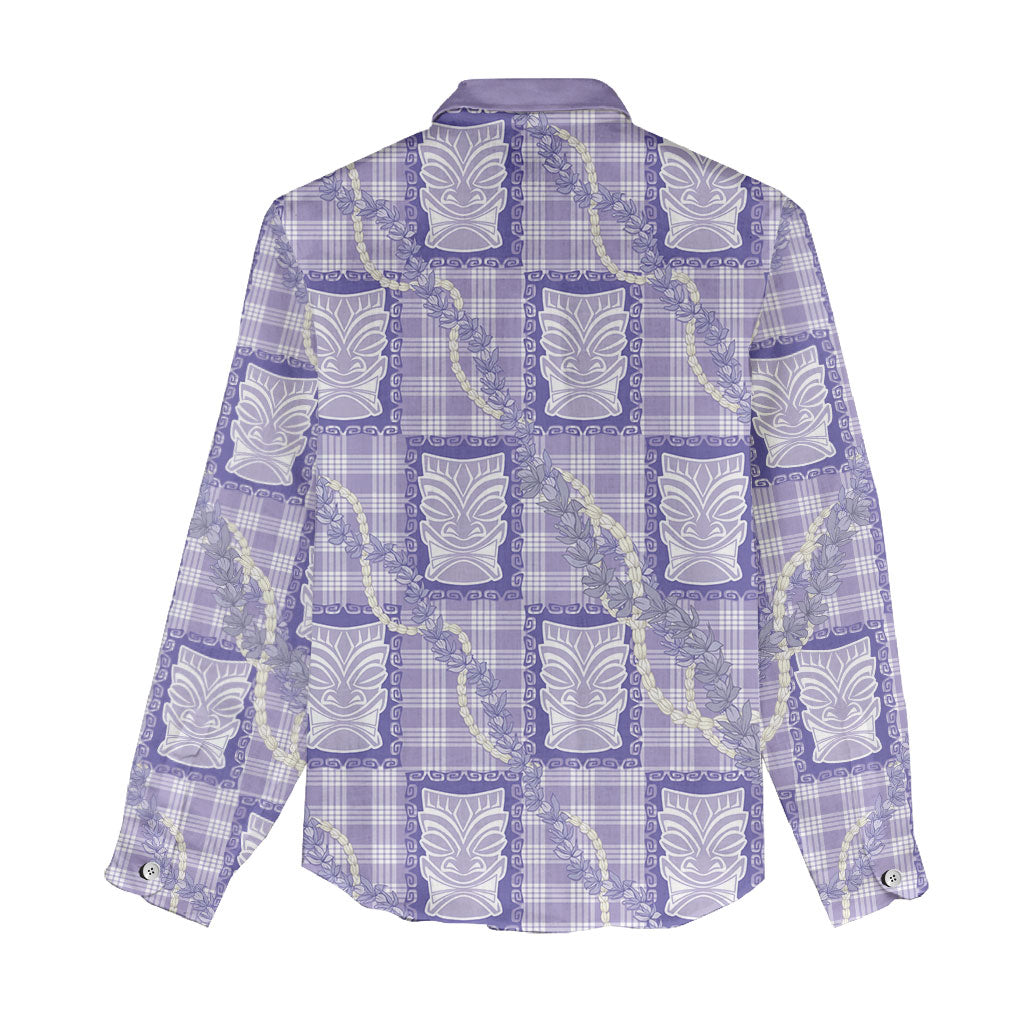 Aloha Hawaii Tiki Palaka Motifs Women Casual Shirt Honohono Lei Purple Elegant Vibes LT14 - Polynesian Pride