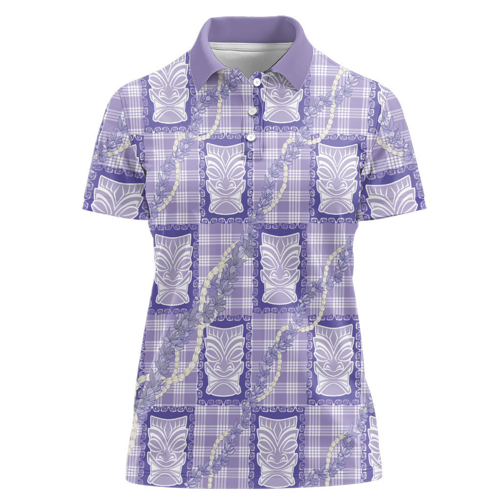 Aloha Hawaii Tiki Palaka Motifs Women Polo Shirt Honohono Lei Purple Elegant Vibes LT14 Female Purple - Polynesian Pride