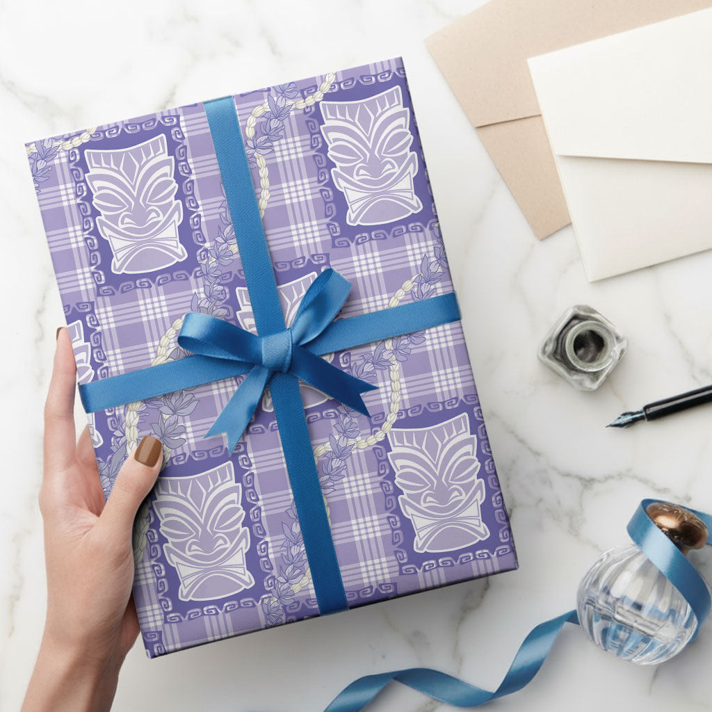 Aloha Hawaii Tiki Palaka Motifs Wrapping Paper Honohono Lei Purple Elegant Vibes LT14 - Polynesian Pride