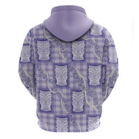 Aloha Hawaii Tiki Palaka Motifs Zip Hoodie Honohono Lei Purple Elegant Vibes