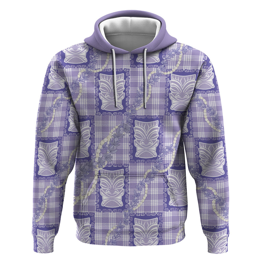 Aloha Hawaii Tiki Palaka Motifs Zip Hoodie Honohono Lei Purple Elegant Vibes