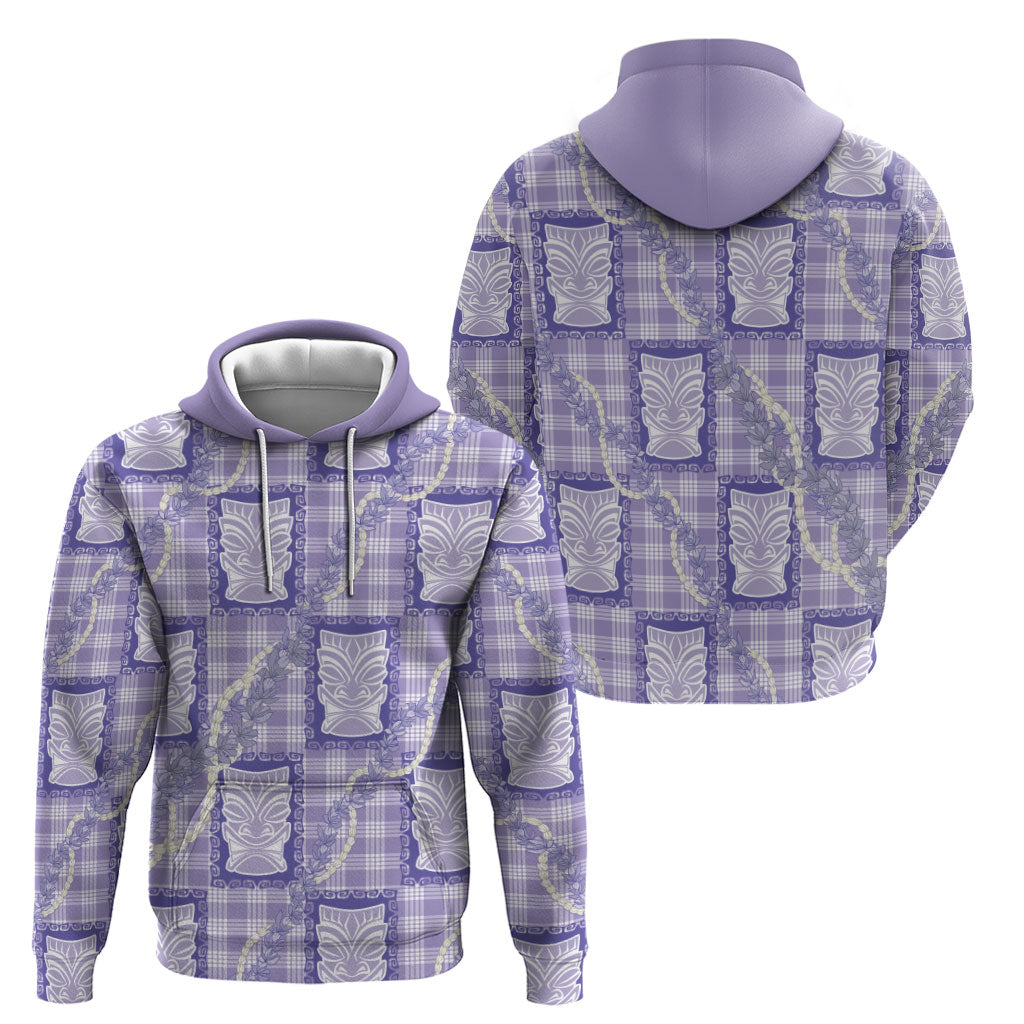 Aloha Hawaii Tiki Palaka Motifs Zip Hoodie Honohono Lei Purple Elegant Vibes