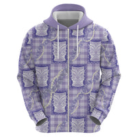 Aloha Hawaii Tiki Palaka Motifs Zip Hoodie Honohono Lei Purple Elegant Vibes