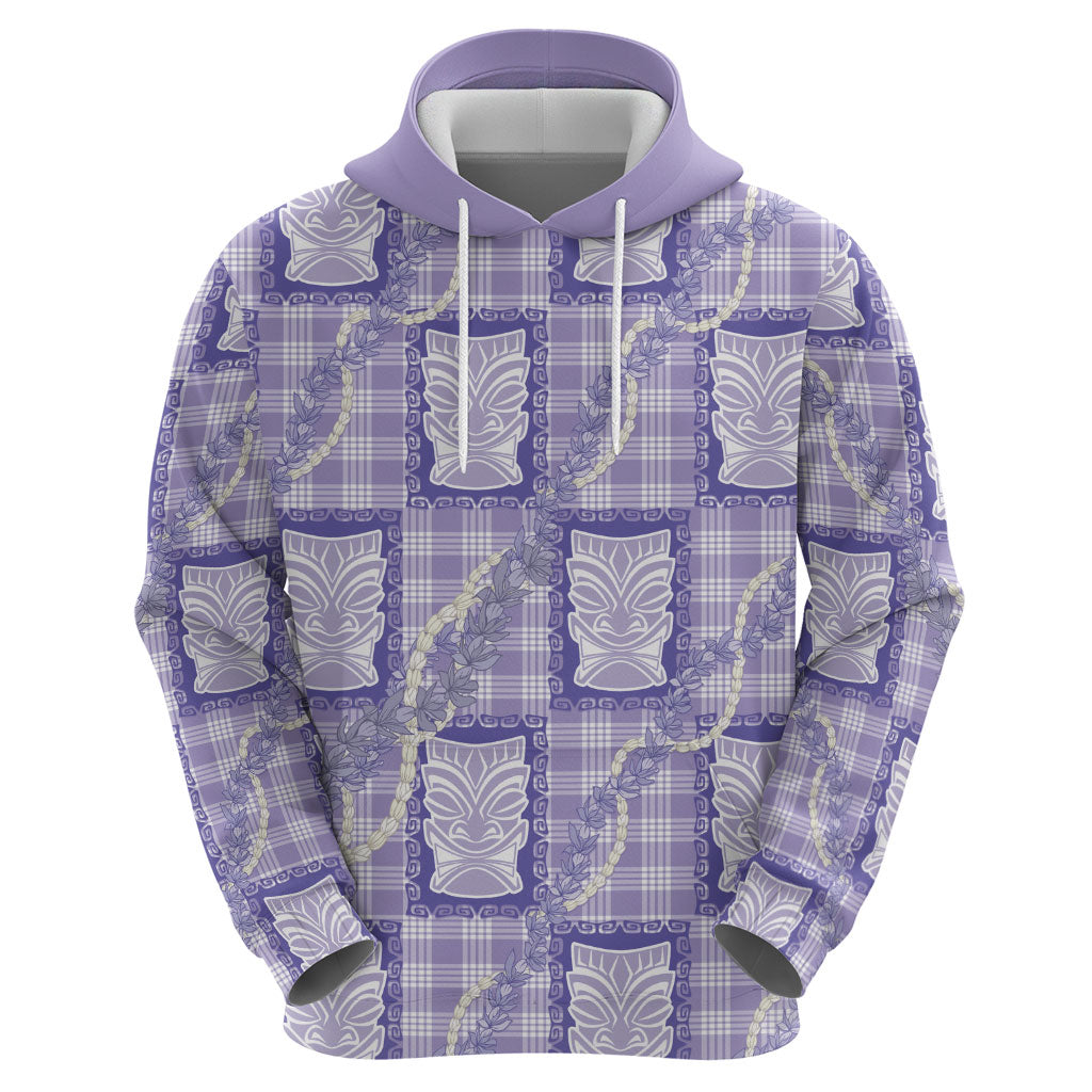 Aloha Hawaii Tiki Palaka Motifs Zip Hoodie Honohono Lei Purple Elegant Vibes