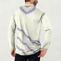Hawaii Honohono Palaka Motifs Button Sweatshirt Hawaiian Orchid Lei