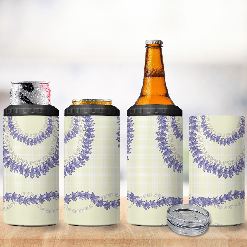 Hawaii Honohono Palaka Motifs 4 in 1 Can Cooler Tumbler Hawaiian Orchid Lei