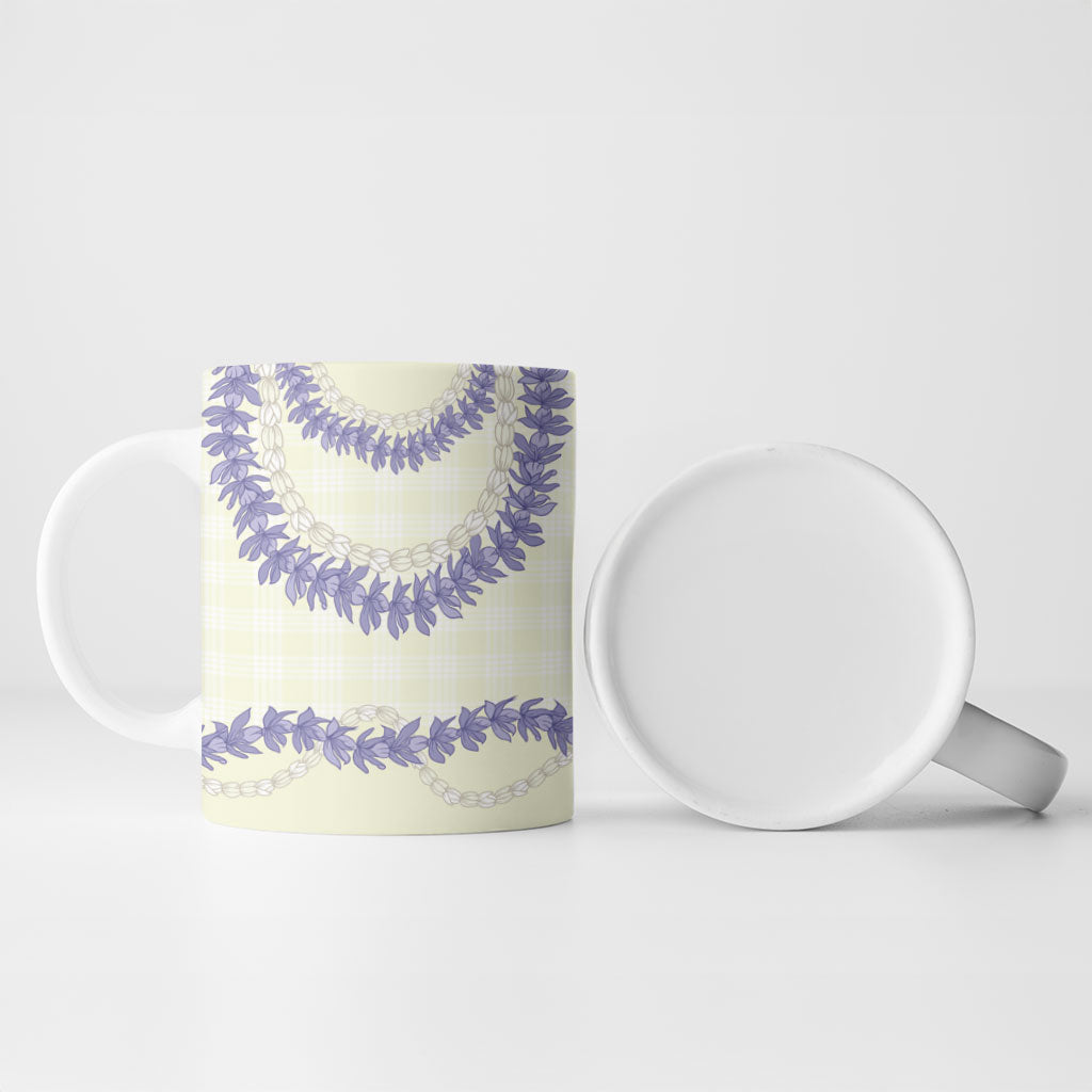 Hawaii Honohono Palaka Motifs Ceramic Mug Hawaiian Orchid Lei