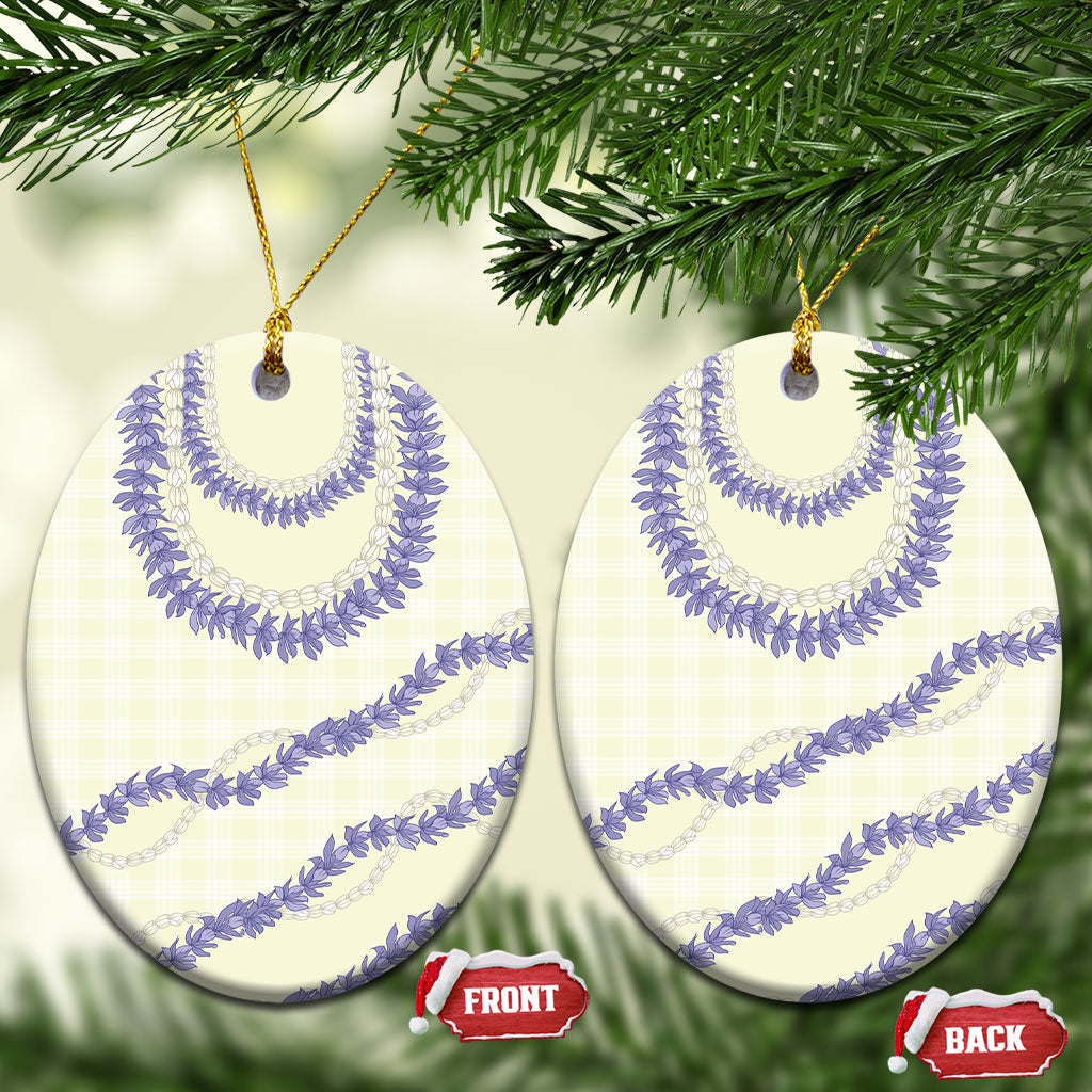 Hawaii Honohono Palaka Motifs Ceramic Ornament Hawaiian Orchid Lei LT14 Oval Cream - Polynesian Pride