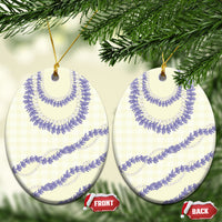 Hawaii Honohono Palaka Motifs Ceramic Ornament Hawaiian Orchid Lei LT14 Oval Cream - Polynesian Pride