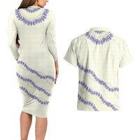 Hawaii Honohono Palaka Motifs Couples Matching Long Sleeve Bodycon Dress and Hawaiian Shirt Hawaiian Orchid Lei LT14 - Polynesian Pride