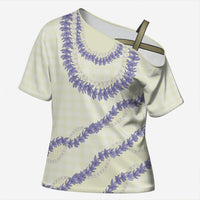 Hawaii Honohono Palaka Motifs Cross Shoulder Shirt Hawaiian Orchid Lei LT14 Female Cream - Polynesian Pride