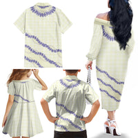 Hawaii Honohono Palaka Motifs Family Matching Off The Shoulder Long Sleeve Dress and Hawaiian Shirt Hawaiian Orchid Lei LT14 - Polynesian Pride