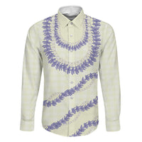 Hawaii Honohono Palaka Motifs Family Matching Off Shoulder Maxi Dress and Hawaiian Shirt Hawaiian Orchid Lei LT14 Dad's Shirt - Long Sleeve Cream - Polynesian Pride