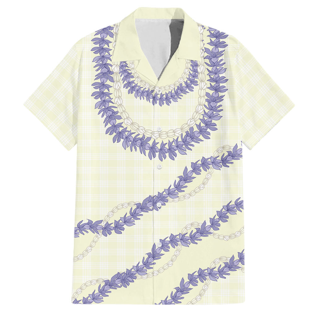 Hawaii Honohono Palaka Motifs Family Matching Puletasi and Hawaiian Shirt Hawaiian Orchid Lei LT14 Dad's Shirt - Short Sleeve Cream - Polynesian Pride