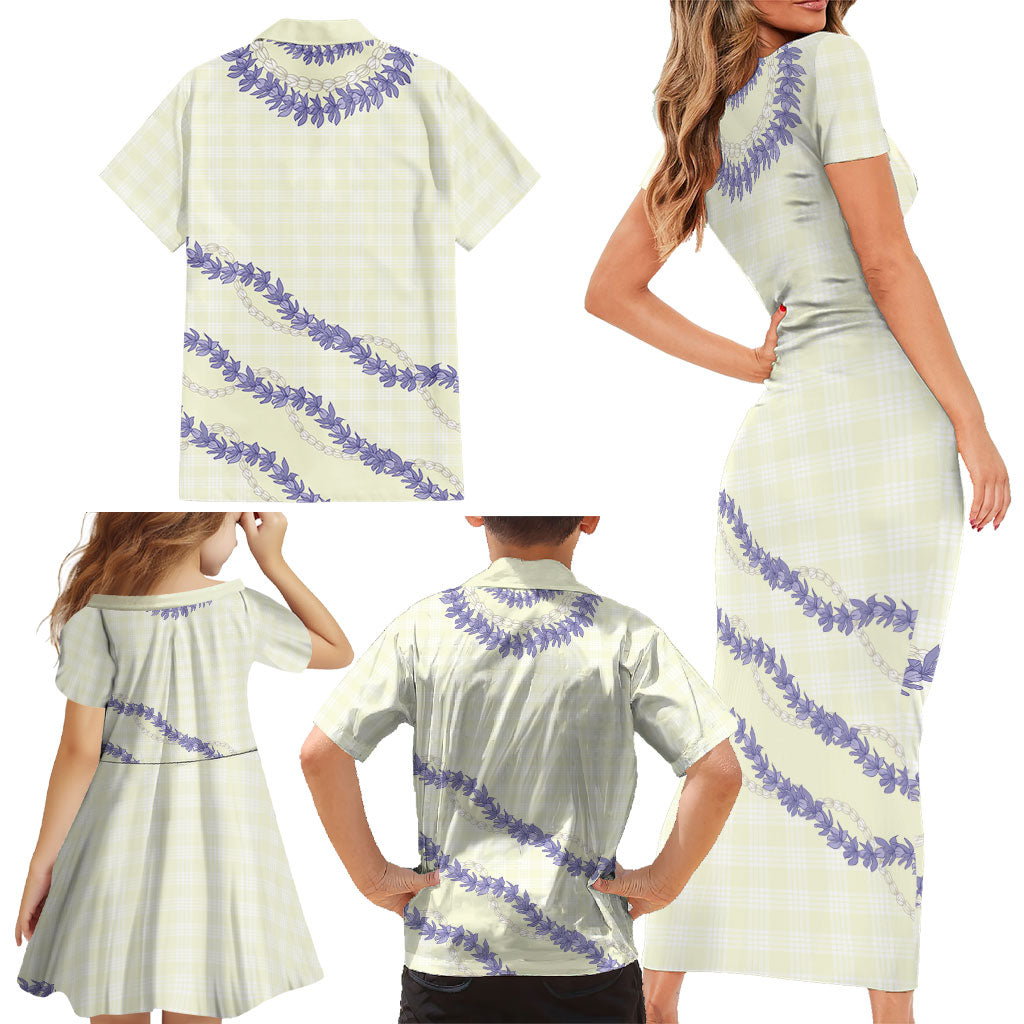 Hawaii Honohono Palaka Motifs Family Matching Short Sleeve Bodycon Dress and Hawaiian Shirt Hawaiian Orchid Lei LT14 - Polynesian Pride