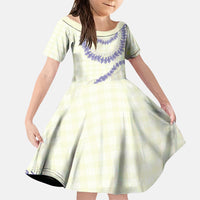 Hawaii Honohono Palaka Motifs Family Matching Summer Maxi Dress and Hawaiian Shirt Hawaiian Orchid Lei LT14 Daughter's Dress Cream - Polynesian Pride