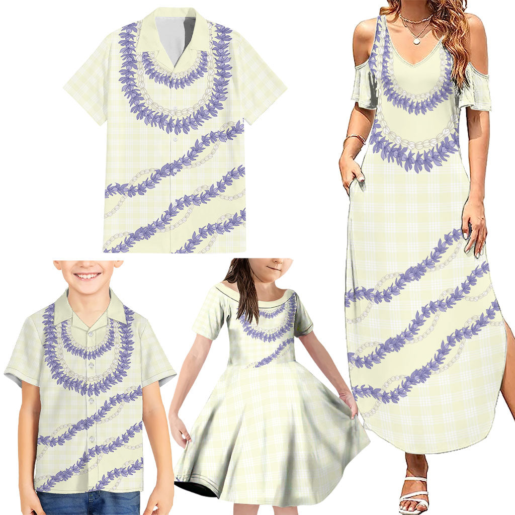 Hawaii Honohono Palaka Motifs Family Matching Summer Maxi Dress and Hawaiian Shirt Hawaiian Orchid Lei LT14 - Polynesian Pride