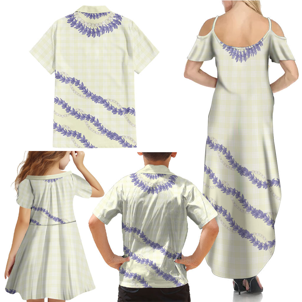 Hawaii Honohono Palaka Motifs Family Matching Summer Maxi Dress and Hawaiian Shirt Hawaiian Orchid Lei LT14 - Polynesian Pride