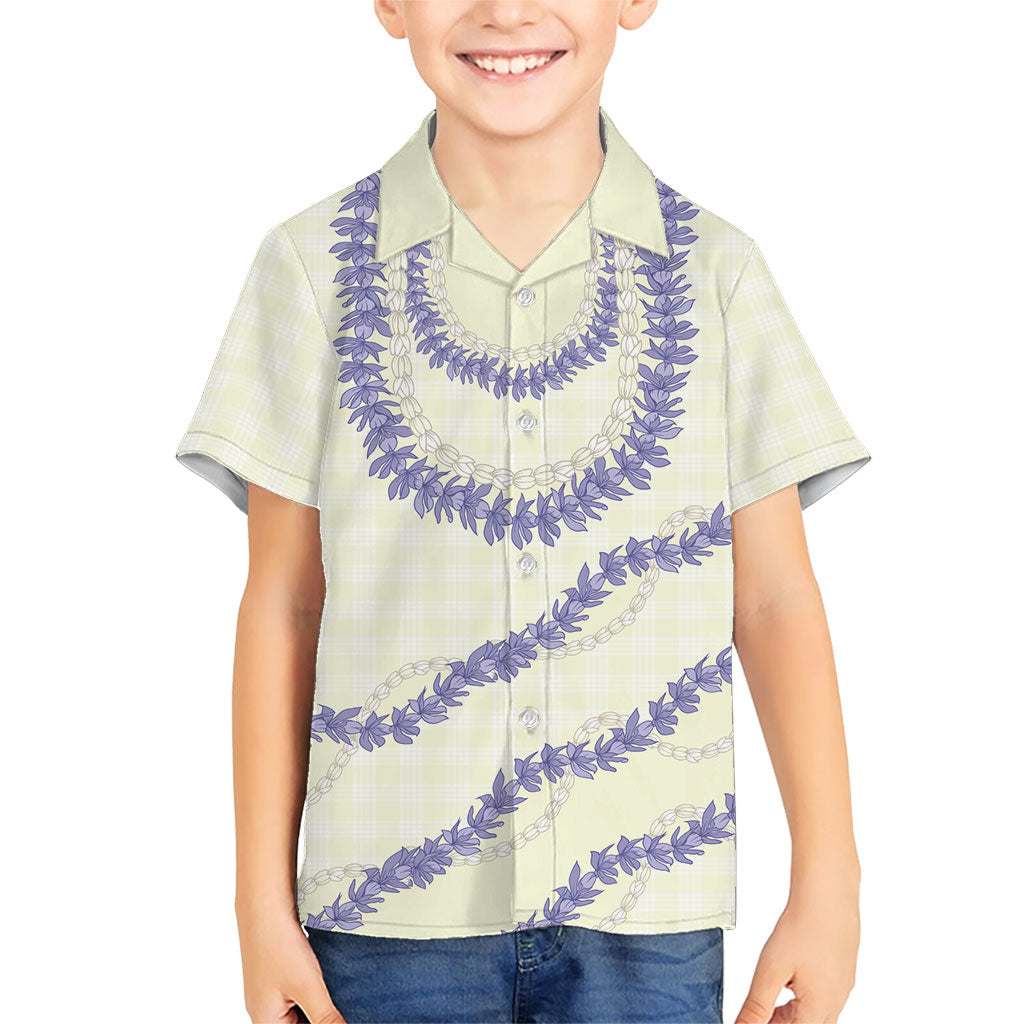 Hawaii Honohono Palaka Motifs Kid Hawaiian Shirt Hawaiian Orchid Lei LT14 Kid Cream - Polynesian Pride