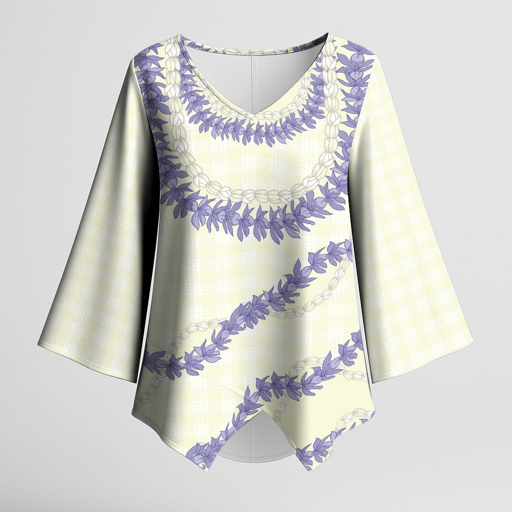 Hawaii Honohono Palaka Motifs Kimono Sleeve Blouse Hawaiian Orchid Lei LT14 Female Cream - Polynesian Pride