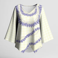 Hawaii Honohono Palaka Motifs Kimono Sleeve Blouse Hawaiian Orchid Lei LT14 Female Cream - Polynesian Pride