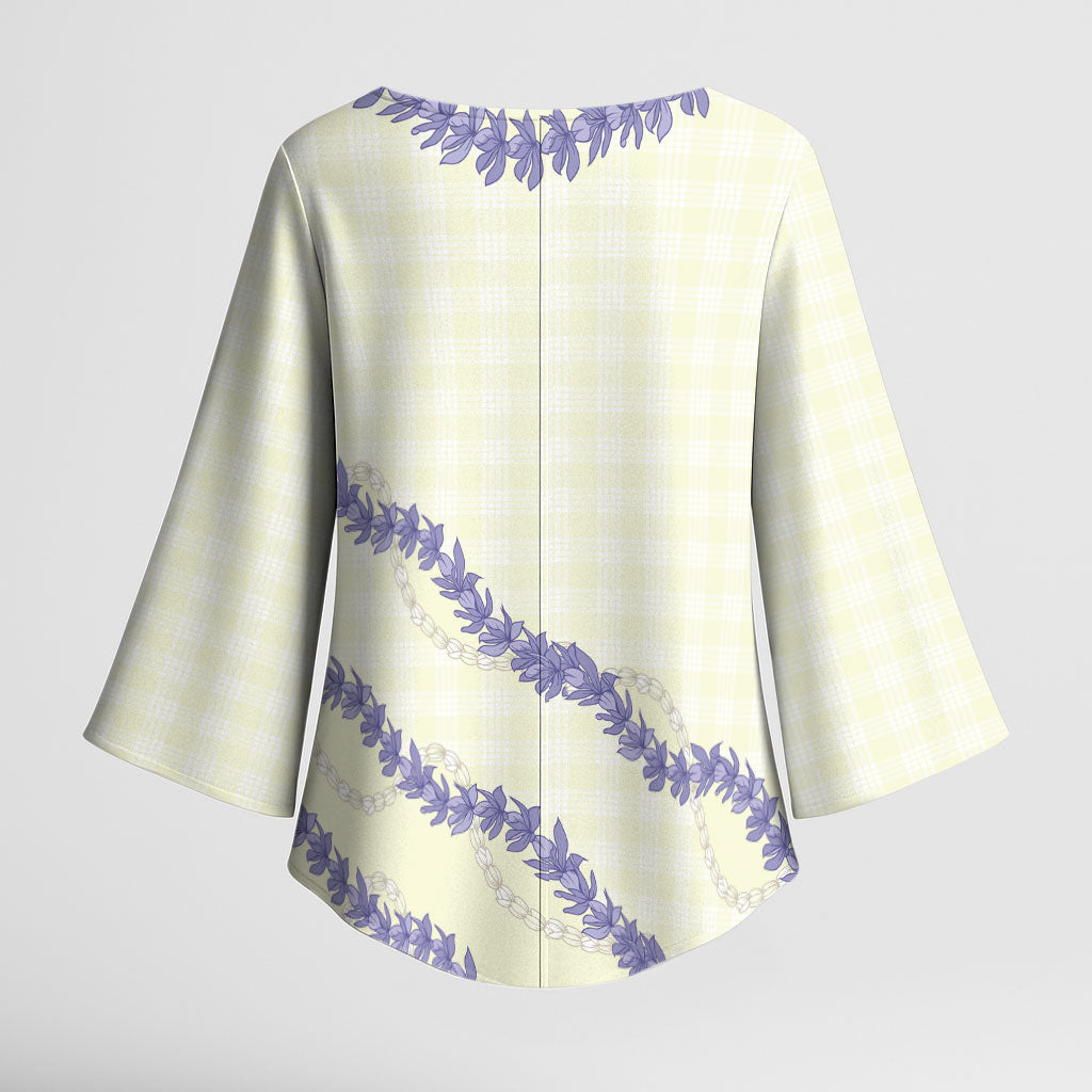 Hawaii Honohono Palaka Motifs Kimono Sleeve Blouse Hawaiian Orchid Lei LT14 - Polynesian Pride